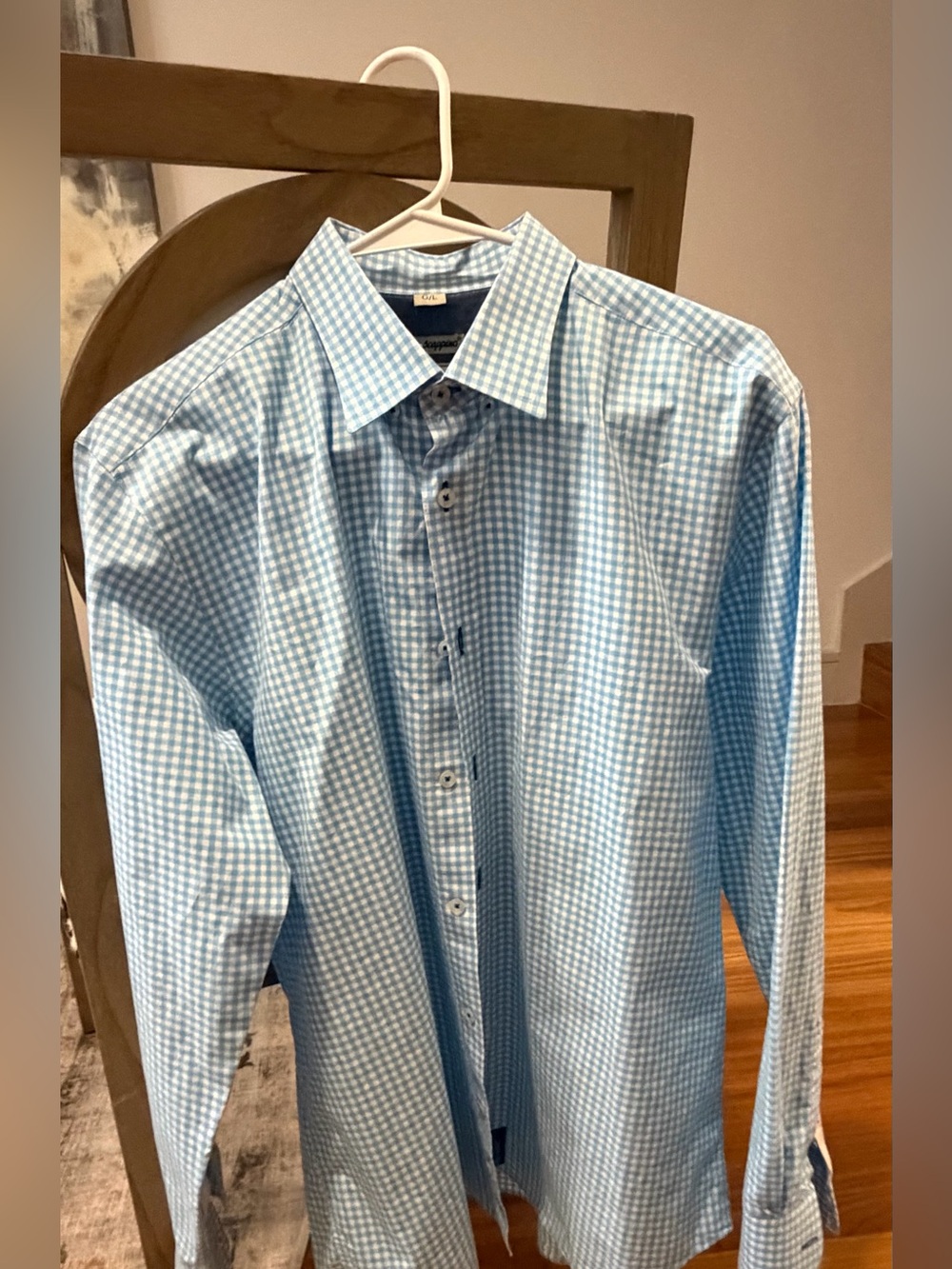 Scappino mens comfort fit gingham, button-down size large
